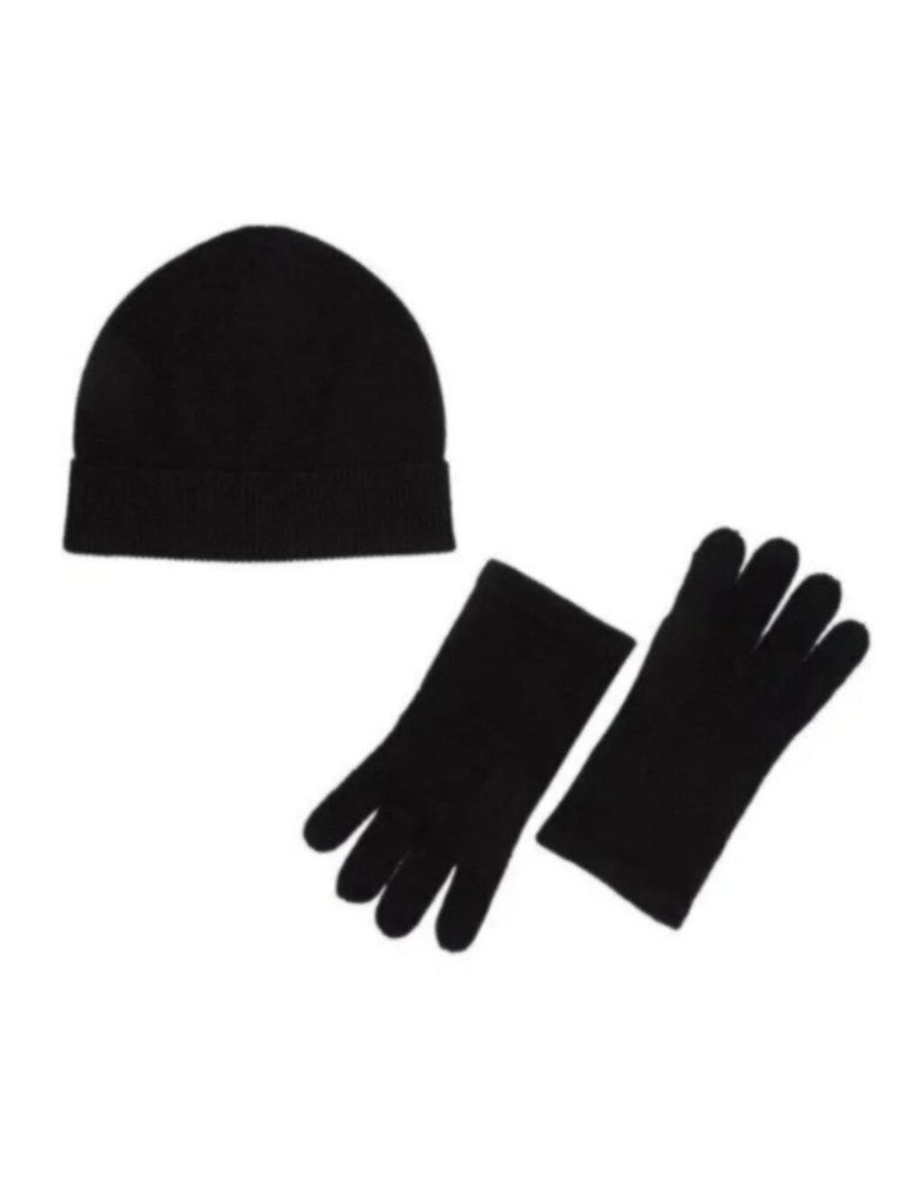 NWT PHENIX Black Cashmere Knit Hat & Gloves Set